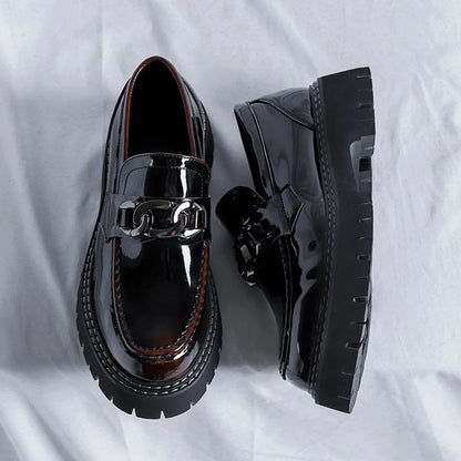 Thick Sole Patent Leather Dress Shoes Comfortable Casual Slip on Height Increasing Loafer Shoes for Men