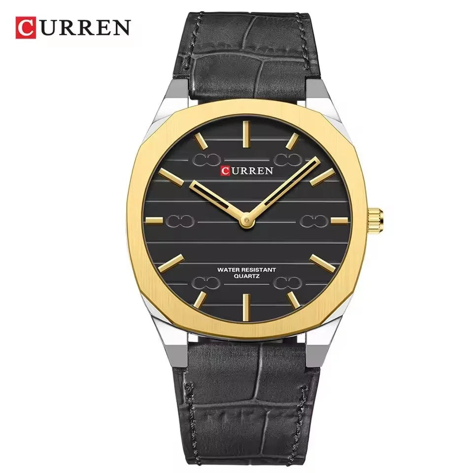 CURREN Men's Minimalist No Seconds Hand Design Quartz Watch, Fashion Slim Lightweight Leather Strap Wristwatches 8480