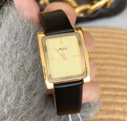 French Retro Romance Premium Touch Leather Ladies' Watch - Timeless Grey, Minimalist Square Design, Versatile for Commuting