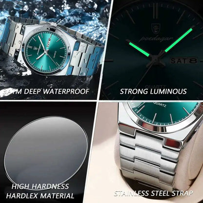 Hot Selling POEDAGAR 930 Man Wristwatch Stainless Steel Leather Strap Waterproof Luminous Men's Watches for Montre Homme Relojes
