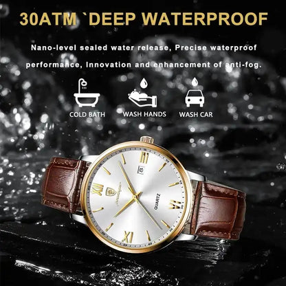 POEDAGAR 826 Men's Watches Top Reloj Luxury Men Wrist Watch Leather Quartz Watch Sports Waterproof Male Business Date Clock