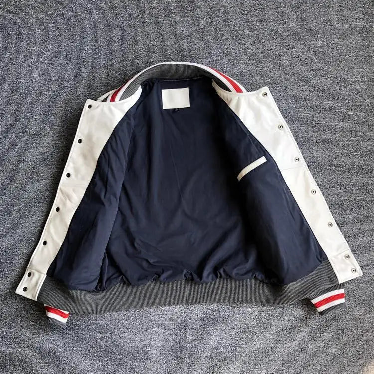 New Arrival Men's Leather Baseball Jacket Autumn & Winter Long Sleeve PU Leather Coat Embroidered Top Jacquard Trendy Sports