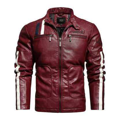 New Arrival Washed Cotton Embroidery Color Matchingmotorcycle Pu Leather Men Jacket for Man