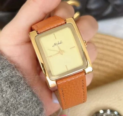 French Retro Romance Premium Touch Leather Ladies' Watch - Timeless Grey, Minimalist Square Design, Versatile for Commuting