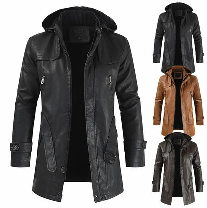 M-4XL New Men's Mid-length Leather Jacket Korean Version Youth Large Size PU Leather Windbreaker Men's Jacket