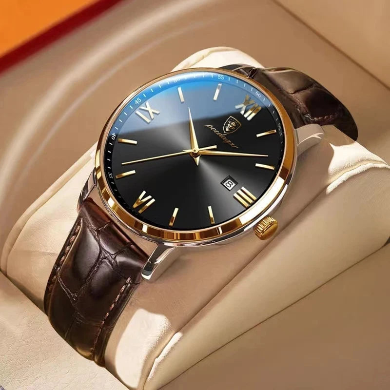POEDAGAR 826 Men's Watches Top Reloj Luxury Men Wrist Watch Leather Quartz Watch Sports Waterproof Male Business Date Clock