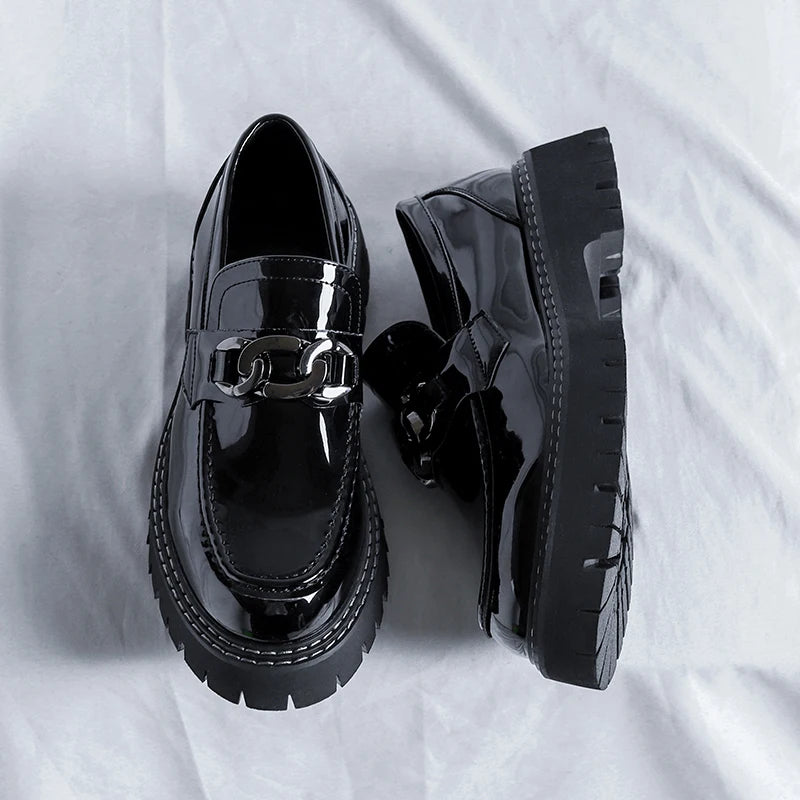 Thick Sole Patent Leather Dress Shoes Comfortable Casual Slip on Height Increasing Loafer Shoes for Men