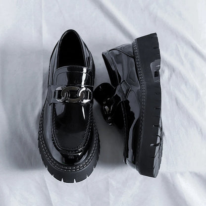 Thick Sole Patent Leather Dress Shoes Comfortable Casual Slip on Height Increasing Loafer Shoes for Men