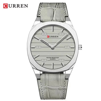 CURREN Men's Minimalist No Seconds Hand Design Quartz Watch, Fashion Slim Lightweight Leather Strap Wristwatches 8480