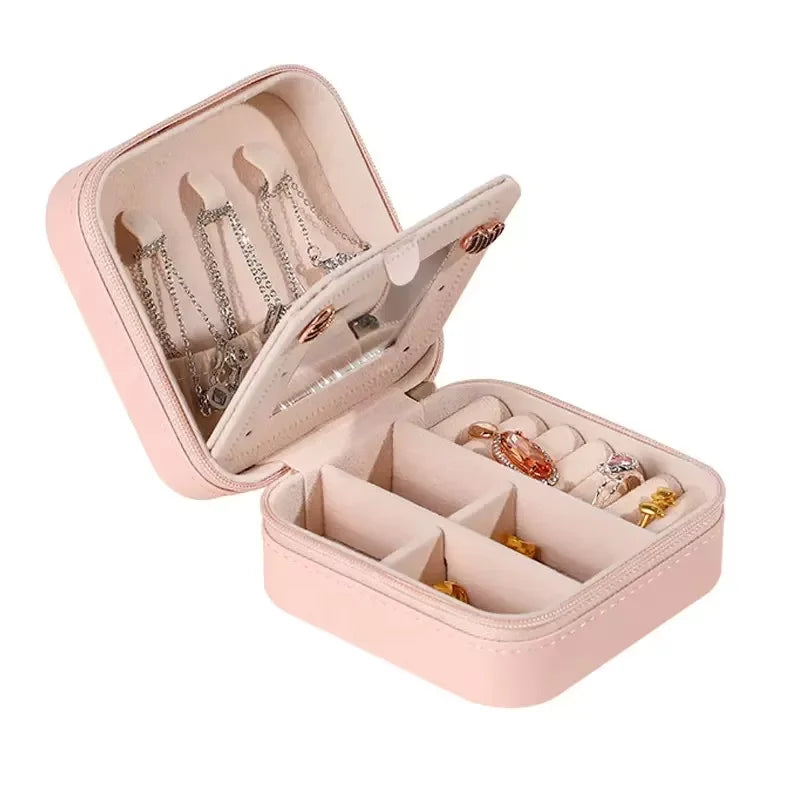 Luxury Custom Logo Portable PU Leather Jewelry Organizer Small Travel Storage Case for Ring Earring Necklace Display