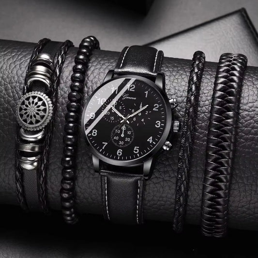 Wholesale Cheap Alloy Fashion Classic Leather GENEVA Calendar Quartz Bracelet and Watches Set for Men