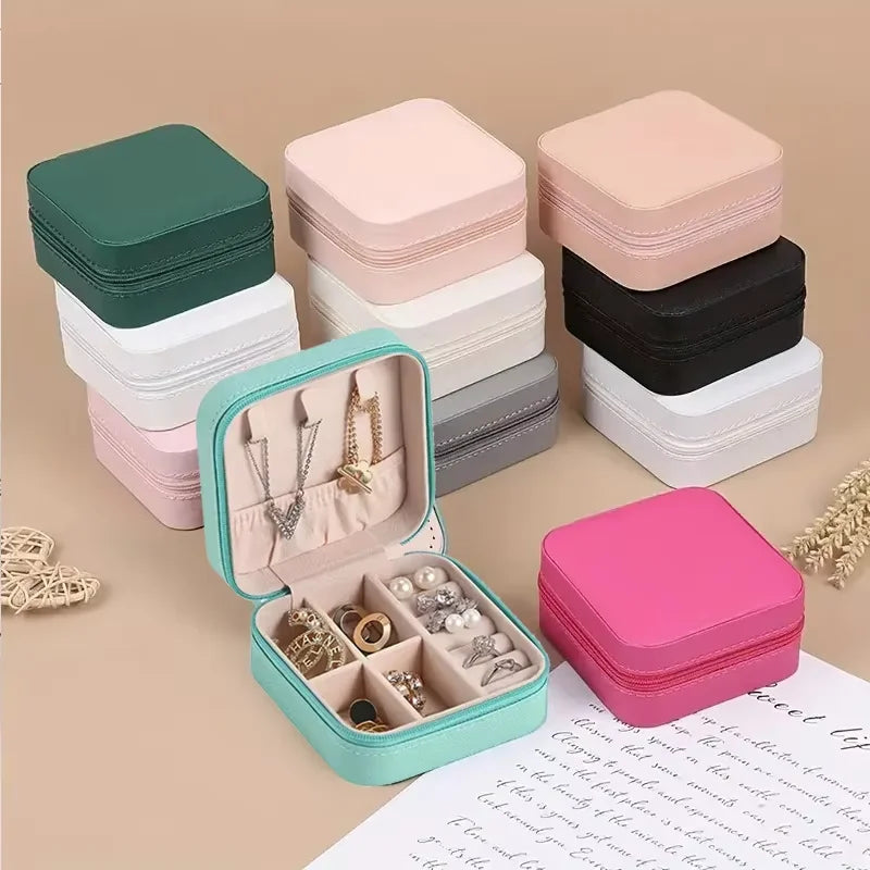 Luxury Custom Logo Portable PU Leather Jewelry Organizer Small Travel Storage Case for Ring Earring Necklace Display