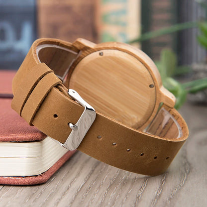For DODO DEER 2020 Antique Bamboo Quartz Wristwatch Genuine Leather Strap Branded Couples Fashion Pointer Dial