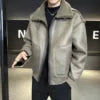 M-4XL Autumn and Winter New Wool Polo Collar Plus Plush Thickened Men's Motorcycle Leather Jacket Fur Integrated Jacket