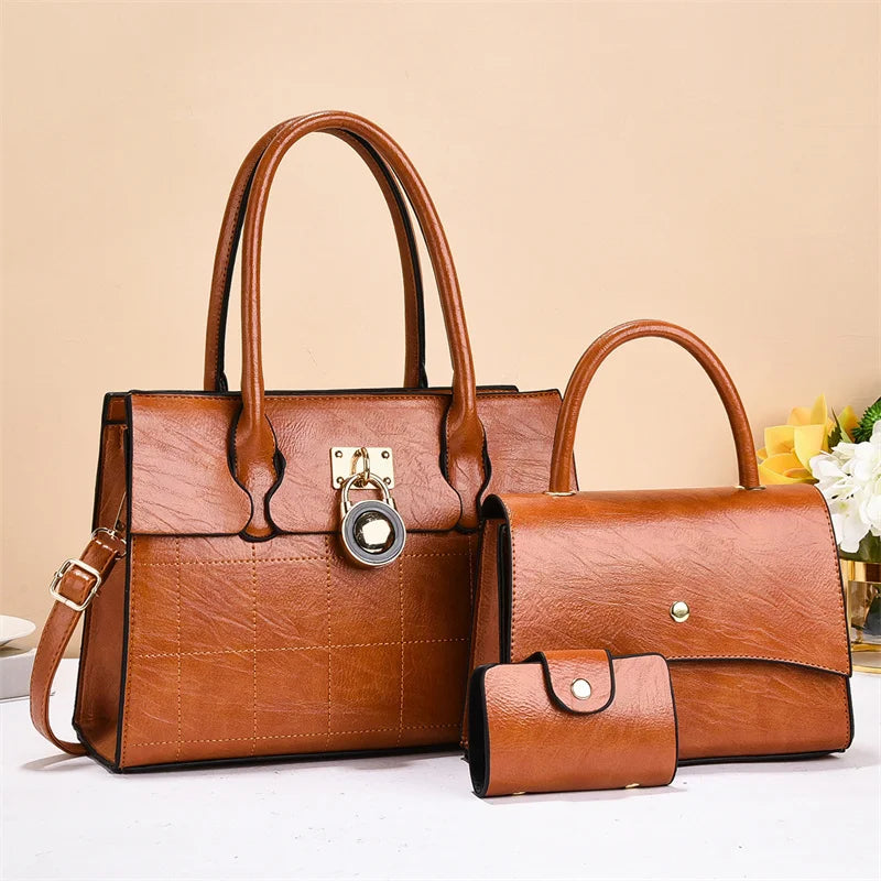 2026 acs Main Pour Femmes Luxury Designer Women's 3-Piece PU Leather Handbags Wallet Set Shoulder Bags Nylon Zipper Closure