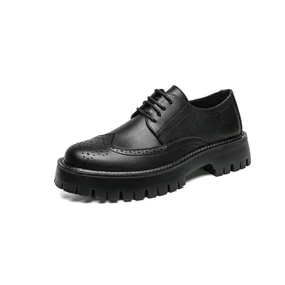 Men's Business Casual Genuine Leather Loafers Thick Soles Height Increasing Outdoor Platform Lace-Up Design Office Dress Winter