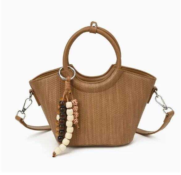 HotSale Small Satchel Bag Bead Charm Accent Vintage Hardware Detachable Strap PU Leather Date Night Elegant Handbag
