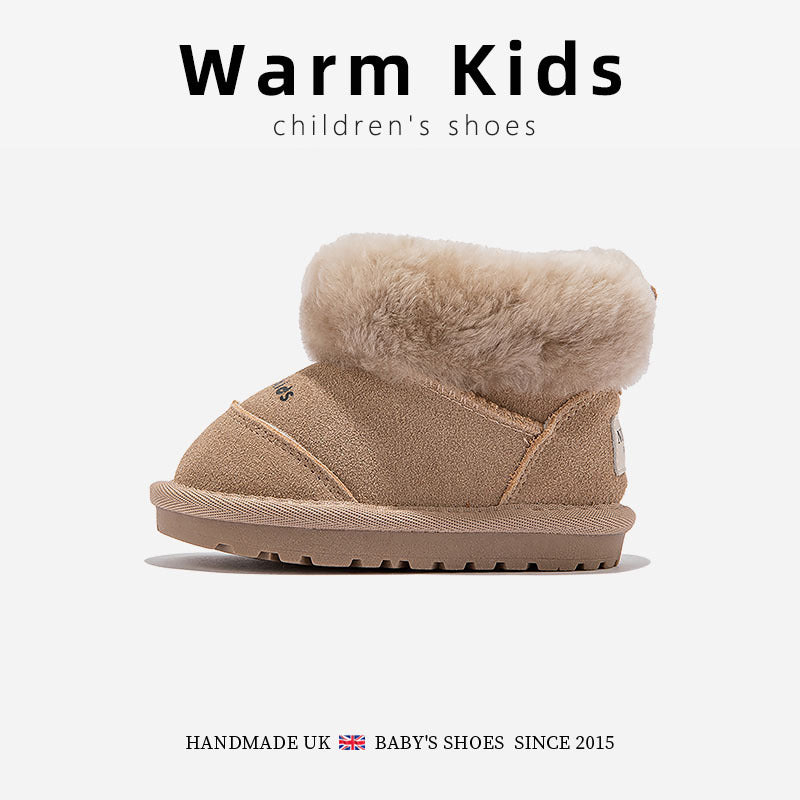 Genuine Leather Wool Children's Snow Boots Casual Fleece-Lined Winter New 2025 Boys and Girls Baby Non-Slip Thickened Large Cotton Shoes