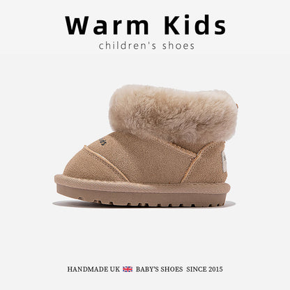 Genuine Leather Wool Children's Snow Boots Casual Fleece-Lined Winter New 2025 Boys and Girls Baby Non-Slip Thickened Large Cotton Shoes