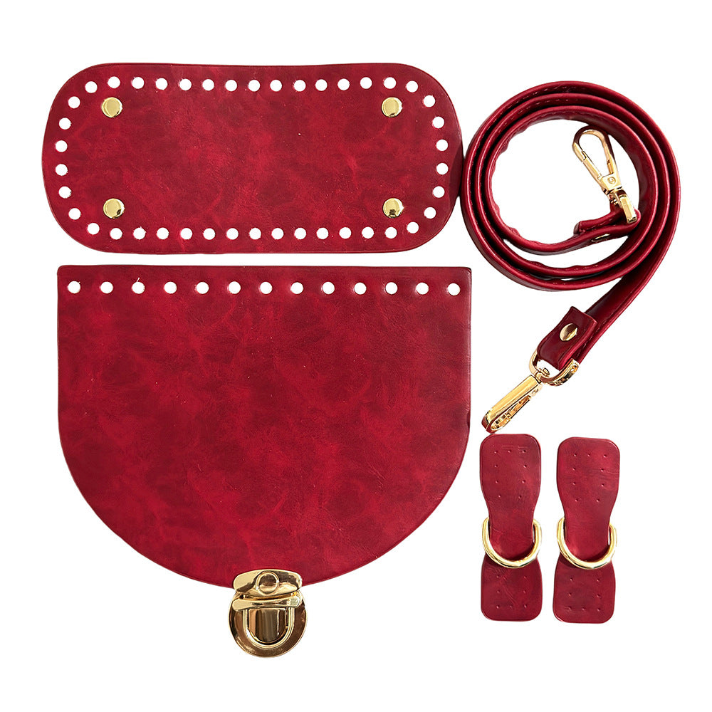 DIY Bag Leather Accessories Handmade Woven Backpack Bottom Shoulder Strap Bag Cover Buckle Retro Leather Five-piece Set