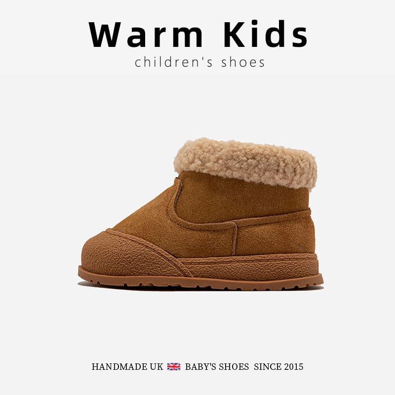 Genuine Leather Children's Cotton Boots with Fleece Lining, Winter 2025 New Style, Fashionable Korean Version for Baby Girls, Warm and Thickened Snow Boots