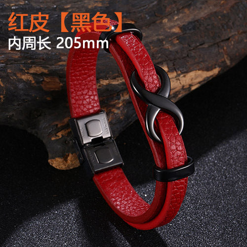 [Explosions] Cross-border punk 8-character lucky leather rope men's charm leather snap buckle leather bracelet trendy jewelry