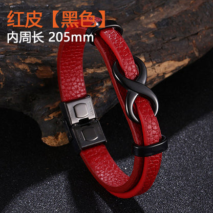 [Explosions] Cross-border punk 8-character lucky leather rope men's charm leather snap buckle leather bracelet trendy jewelry