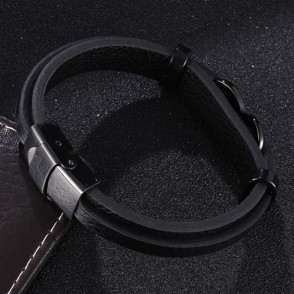 [Explosions] Cross-border punk 8-character lucky leather rope men's charm leather snap buckle leather bracelet trendy jewelry