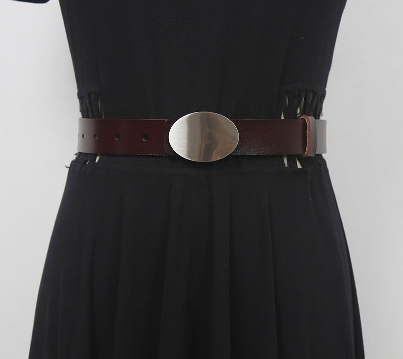 Niche retro leather belt men's fashionable simple all-match pants belt fashionable ins style jeans belt Women's decoration