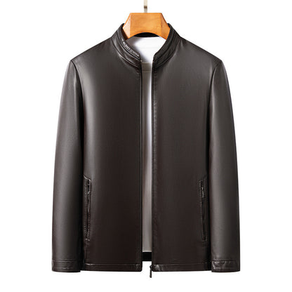 2024 winter leather men's middle-aged father winter leather jacket fleece-lined thickened middle-aged men's soft leather jacket