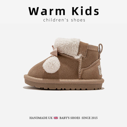Genuine Leather Children's Cotton Boots Thickened Warm Snow Boots Winter New Boys and Girls Baby Toddler Soft Sole Cotton Boots