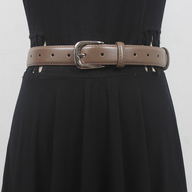 Women's new simple all-match pin buckle two-layer cowhide belt casual matching shirt Denim short casual pants artifact