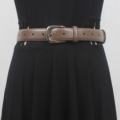 Women's new simple all-match pin buckle two-layer cowhide belt casual matching shirt Denim short casual pants artifact
