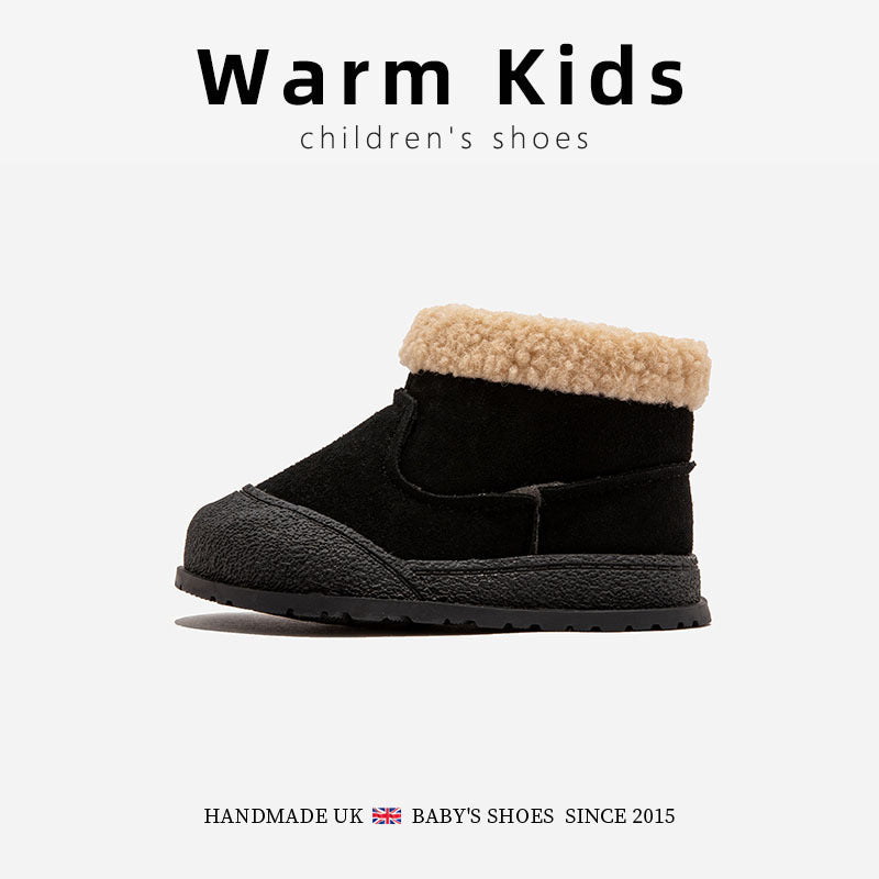 Genuine Leather Children's Cotton Boots with Fleece Lining, Winter 2025 New Style, Fashionable Korean Version for Baby Girls, Warm and Thickened Snow Boots