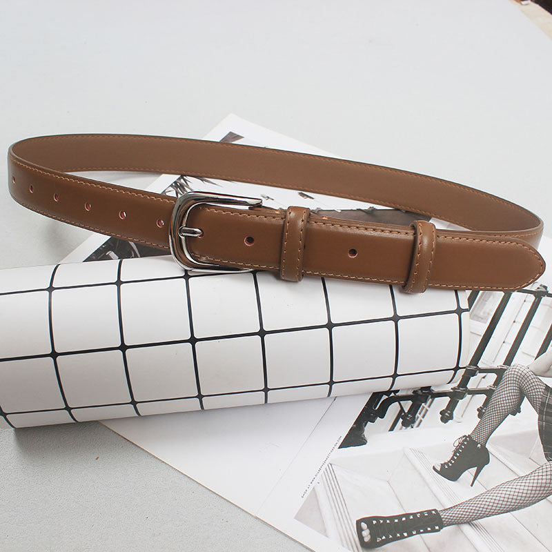 Women's new simple all-match pin buckle two-layer cowhide belt casual matching shirt Denim short casual pants artifact