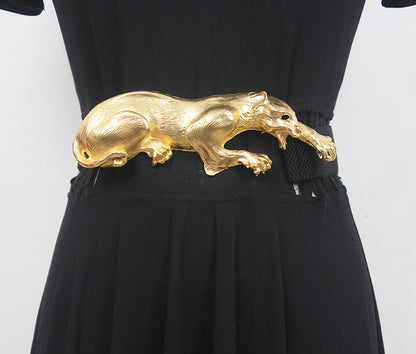 Original design heavy exquisite carved antique leopard delicate domineering top layer leather belt female decoration