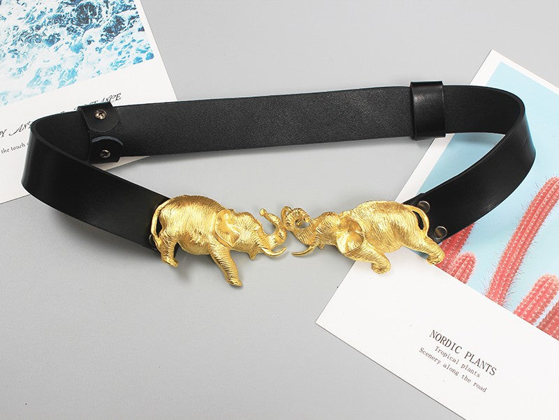 Original design heavy exquisite carved antique leopard delicate domineering top layer leather belt female decoration