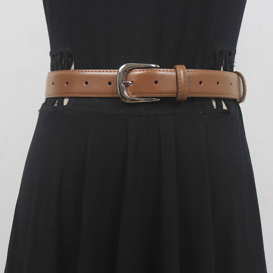 Women's new simple all-match pin buckle two-layer cowhide belt casual matching shirt Denim short casual pants artifact