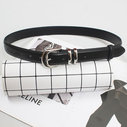 New high-grade women's silver buckle belt casual all-match two-layer cowhide belt with jeans casual pants fashion