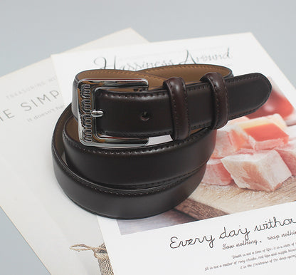 Retro belt for women Spring new silver buckle two-layer cowhide fashionable all-match pants with textured belt