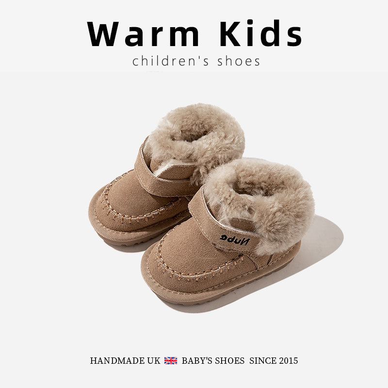 Leather Baby Wool Snow Boots Northeast Thick Cotton Boots Winter New Men's and Women's Children's Simple Soft Sole Cotton Shoes