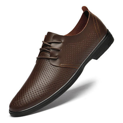 Men's Leather Shoes, Small Size 37, Breathable, Thin, Genuine Leather, Soft Sole, Large Size, British Casual Shoes, Versatile Business Driving Shoes for Men