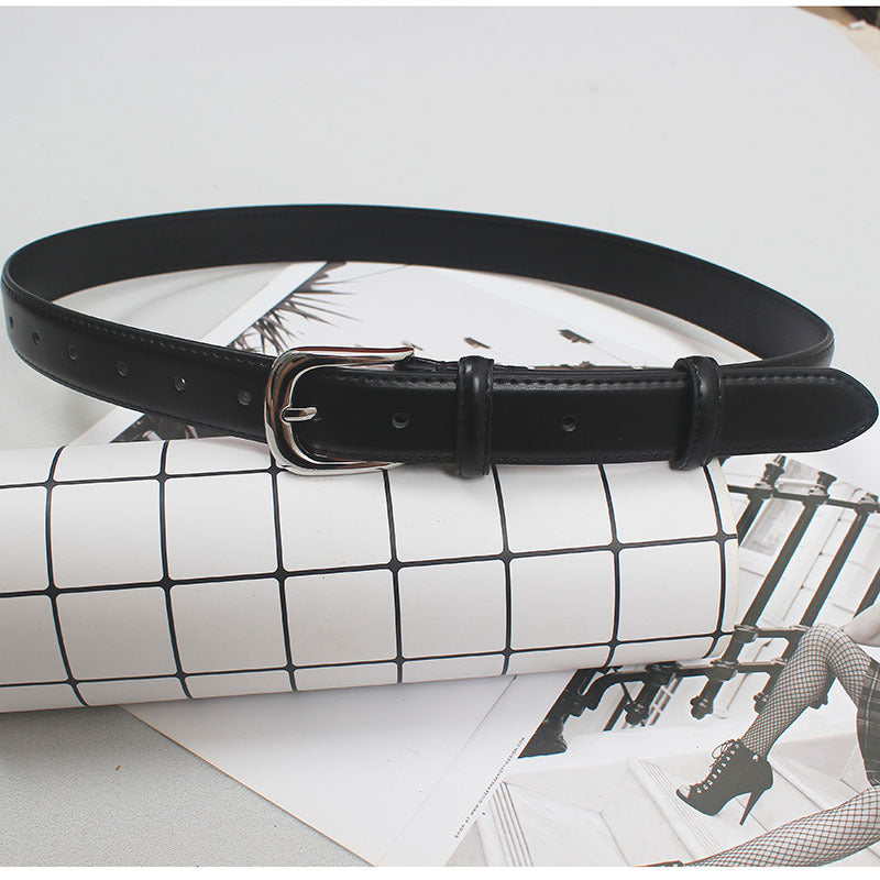 Women's new simple all-match pin buckle two-layer cowhide belt casual matching shirt Denim short casual pants artifact