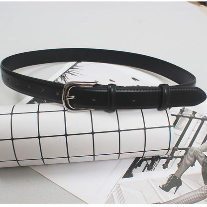Women's new simple all-match pin buckle two-layer cowhide belt casual matching shirt Denim short casual pants artifact