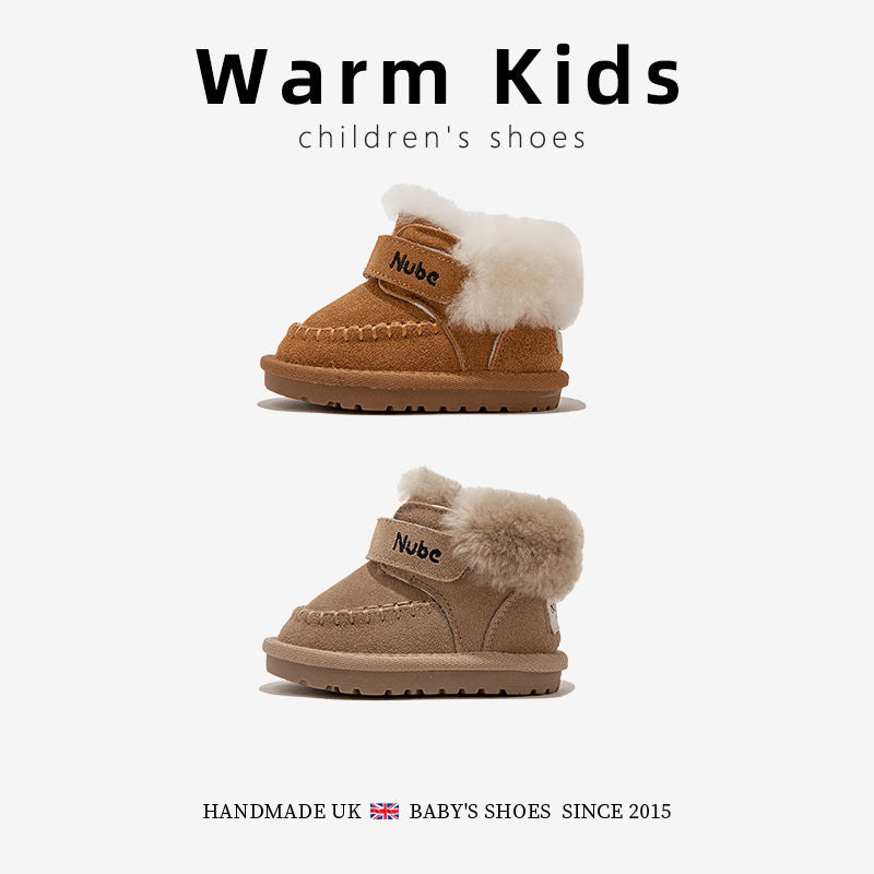 Leather Baby Wool Snow Boots Northeast Thick Cotton Boots Winter New Men's and Women's Children's Simple Soft Sole Cotton Shoes