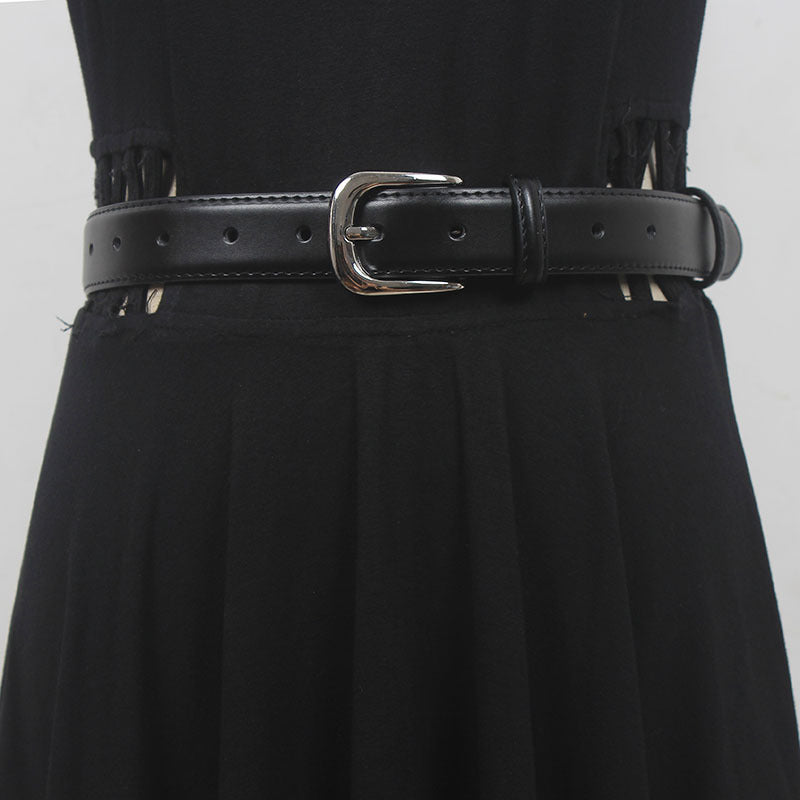 Women's new simple all-match pin buckle two-layer cowhide belt casual matching shirt Denim short casual pants artifact