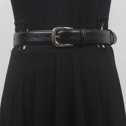 Women's new simple all-match pin buckle two-layer cowhide belt casual matching shirt Denim short casual pants artifact