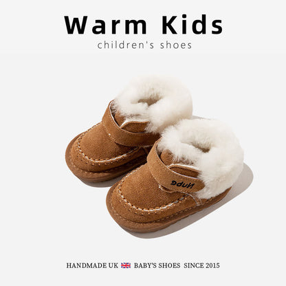 Leather Baby Wool Snow Boots Northeast Thick Cotton Boots Winter New Men's and Women's Children's Simple Soft Sole Cotton Shoes