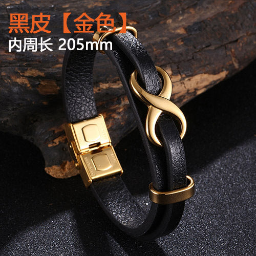 [Explosions] Cross-border punk 8-character lucky leather rope men's charm leather snap buckle leather bracelet trendy jewelry