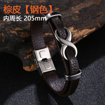 [Explosions] Cross-border punk 8-character lucky leather rope men's charm leather snap buckle leather bracelet trendy jewelry